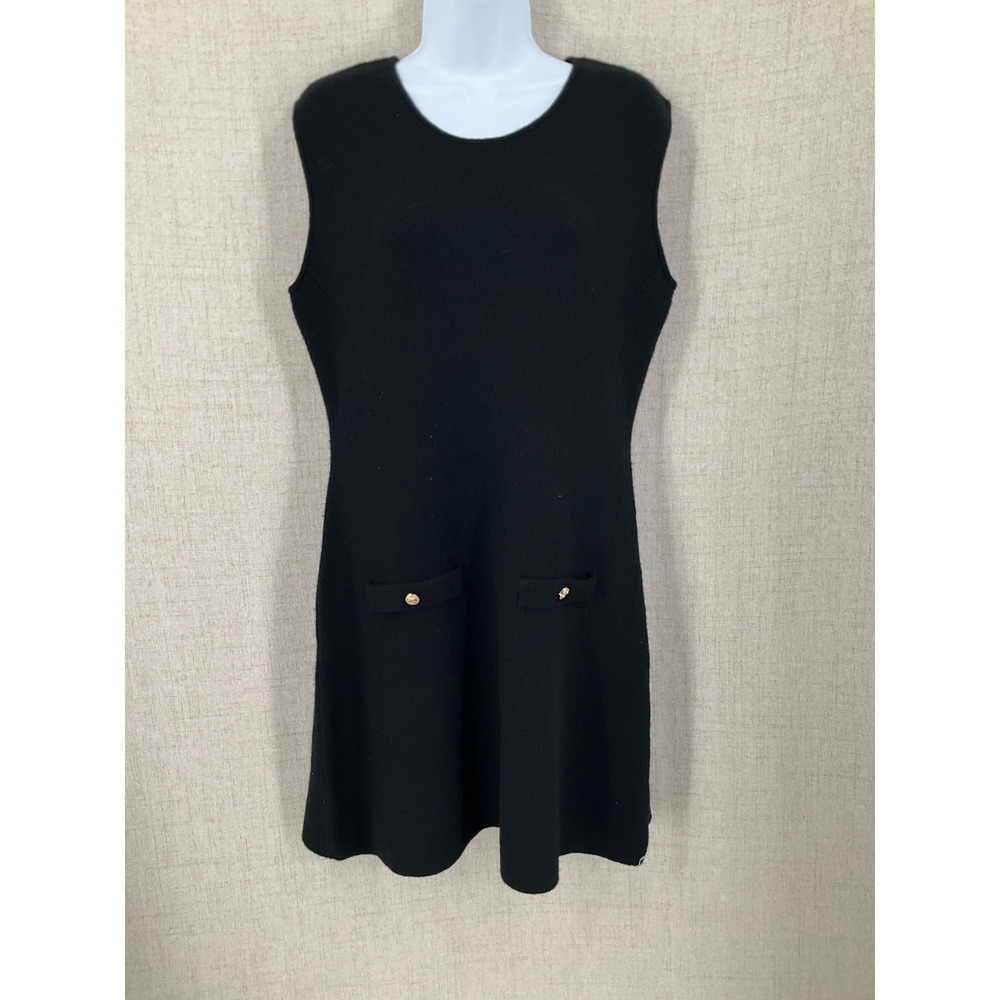 Christian‎ Lacroix Sweater Dress Women L Black Wool Gold Button Classic Preppy